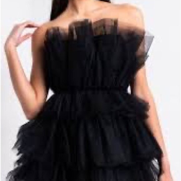 Mable Organza Tube Ruffle Mini Dress Black Women's Size S - Picture 9 of 16